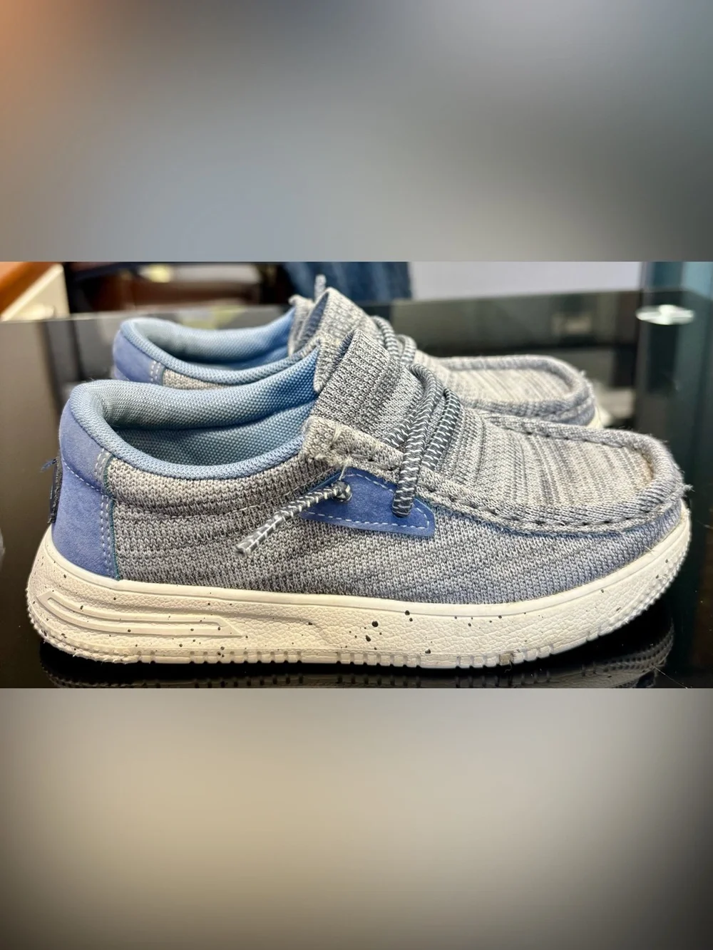 Kids Slip-On Shoes in Light Gray and Blue